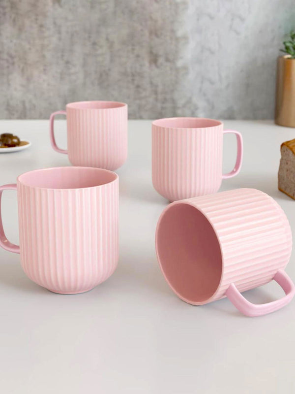 Pastel Fringe Pink Ceramic Coffee (Set of 4) - The Earth Store - Mug Set